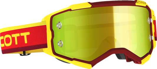 Bill's Exhausts SCOTT Fury Goggle with Retro Red and Yellow strap and yellow tinted lenses, designed for motorcycle riding.