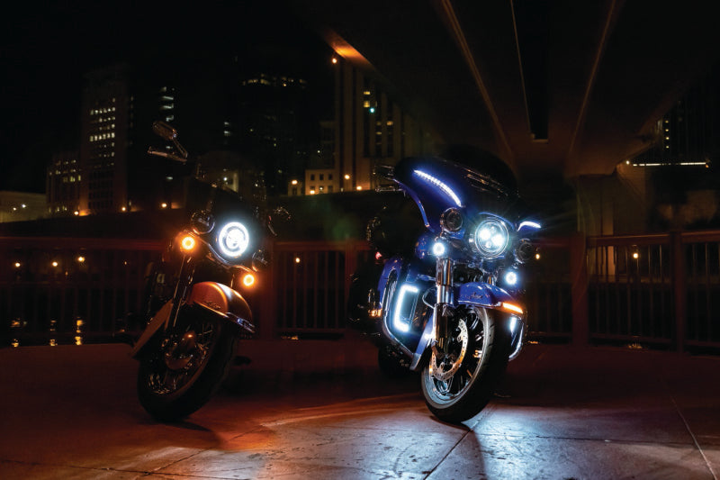 Kuryakyn Tracer LED front turn signal insert for Harley Davidson FLHX and FLTR models 2008-2015, showing the bright LED design.