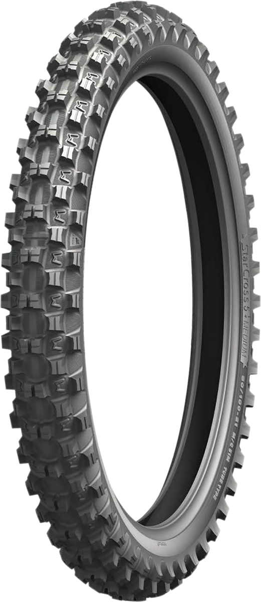 Michelin StarCross 5 Mini front tire, 60/100-14 size, designed for off-road motorcycles, featuring rugged tread pattern.