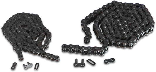 Parts Unlimited T520-122 drive chain with 122 links, high-quality replacement motorcycle chain, detailed metal links visible in the image.