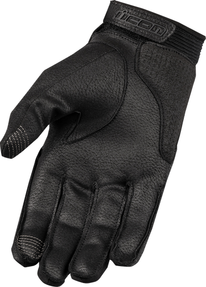 Black ICON Superduty3™ Gloves by Bill's Exhausts, small size, showing durable gloves with reinforced palms and adjustable wrist straps.