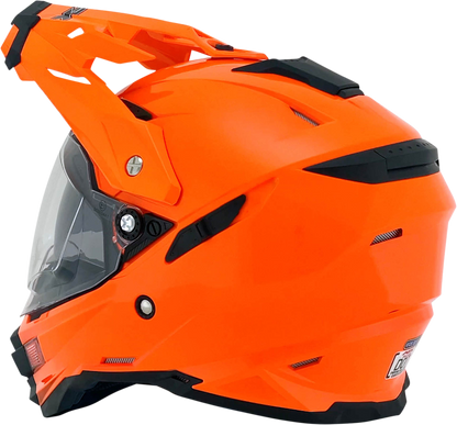 Bill's Exhausts AFX FX-41DS helmet in safety orange, large size, with adjustable straps and ventilation openings.