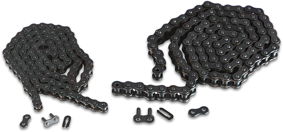 Parts Unlimited 520H drive chain with 124 links, suitable for motorcycle chains, showing the metal links and pins in the image.