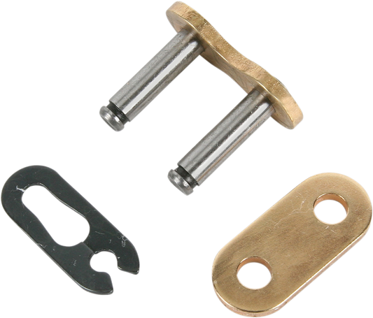 DID 420 NZ3 master link in gold, used for connecting and linking motorcycle or bicycle chains, showing the detailed metal component.