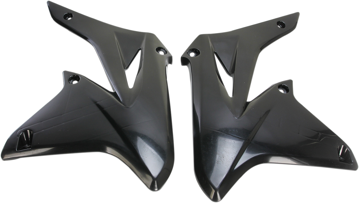 Black Acerbis radiator shrouds for motorcycle body protection, designed to fit ACERBIS models.