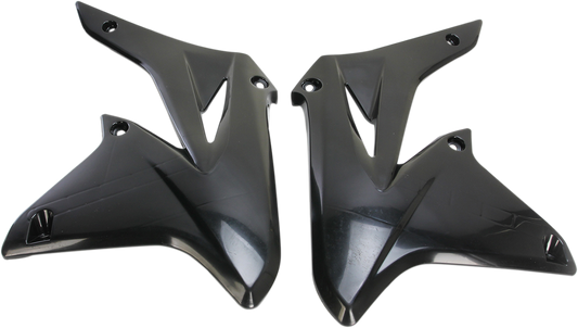 Black Acerbis radiator shrouds for motorcycle body protection, designed to fit ACERBIS models.