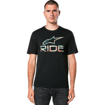 Alpinestars Ride 4.0 CSF T-Shirt in black camo, medium size, featuring the Alpinestars logo and casual fit for motorcycle riding.