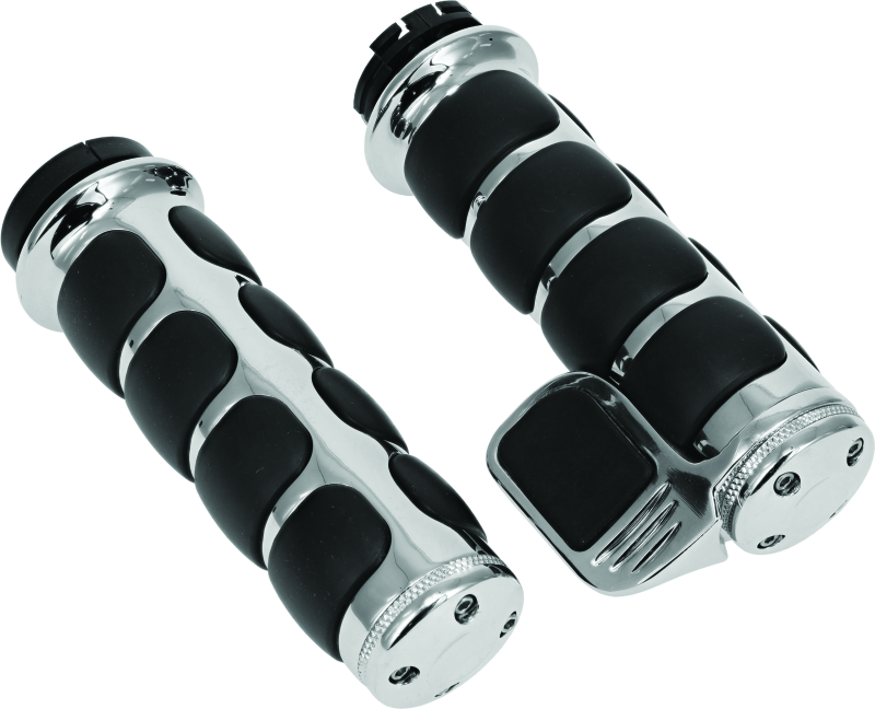 Chrome Kuryakyn ISO Grip with Throttle Boss dual cable for motorcycle handlebars, featuring ergonomic design and easy installation.