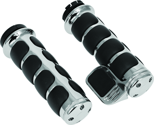 Chrome Kuryakyn ISO Grip with Throttle Boss dual cable for motorcycle handlebars, featuring ergonomic design and easy installation.