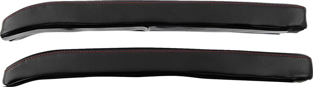 Black SHOW CHROME Kaliber Engine Armrest Pads with red stitching for Slingshot 2015-2022, designed for Bill's Exhausts.