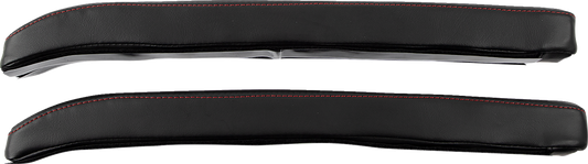 Black SHOW CHROME Kaliber Engine Armrest Pads with red stitching for Slingshot 2015-2022, designed for Bill's Exhausts.