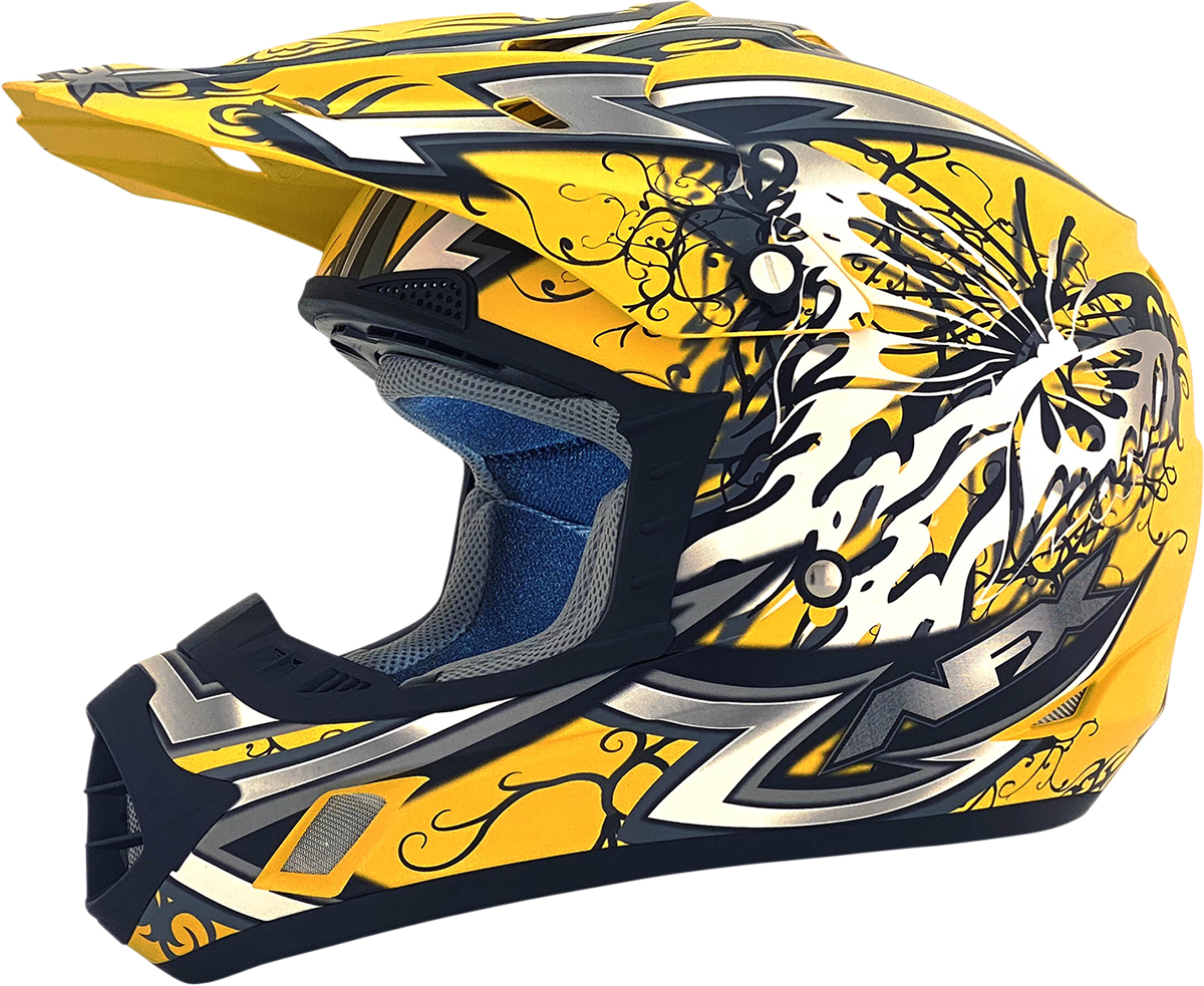 Yellow matte AFX FX-17 Butterfly helmet with XL size, featuring a sleek design and clear visor for motorcycle riding.