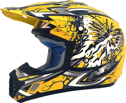 Yellow matte AFX FX-17 Butterfly helmet with XL size, featuring a sleek design and clear visor for motorcycle riding.