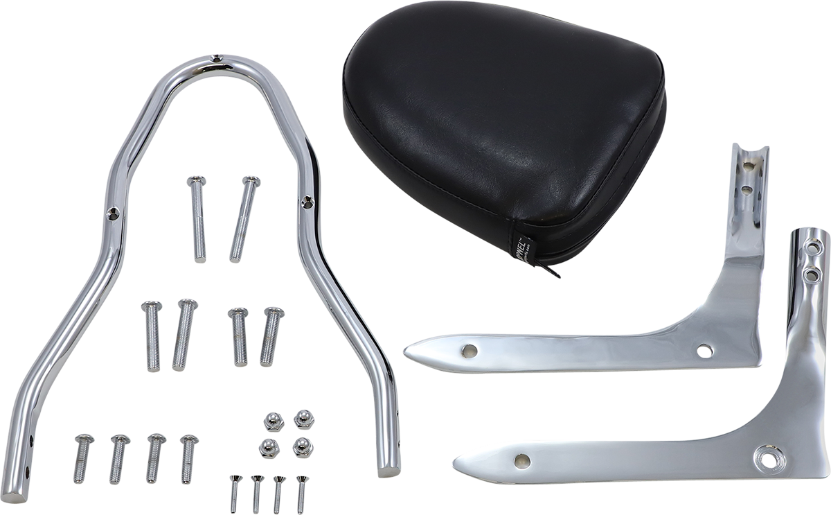 Engine sissy bar kit by Bill's Exhausts, shown on a motorcycle, featuring chrome finish and sturdy construction.