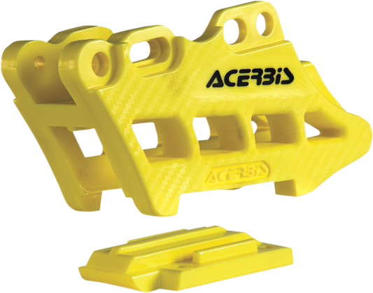 Yellow ACERBIS Complete Chain Guide Block for Suzuki motorcycles, featuring durable body construction.