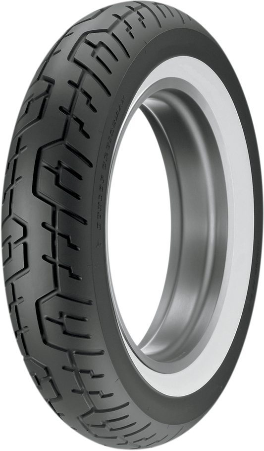 Dunlop Cruisemax rear motorcycle tire 150/80-16 with whitewall and 71H speed rating, side view showing tread pattern.
