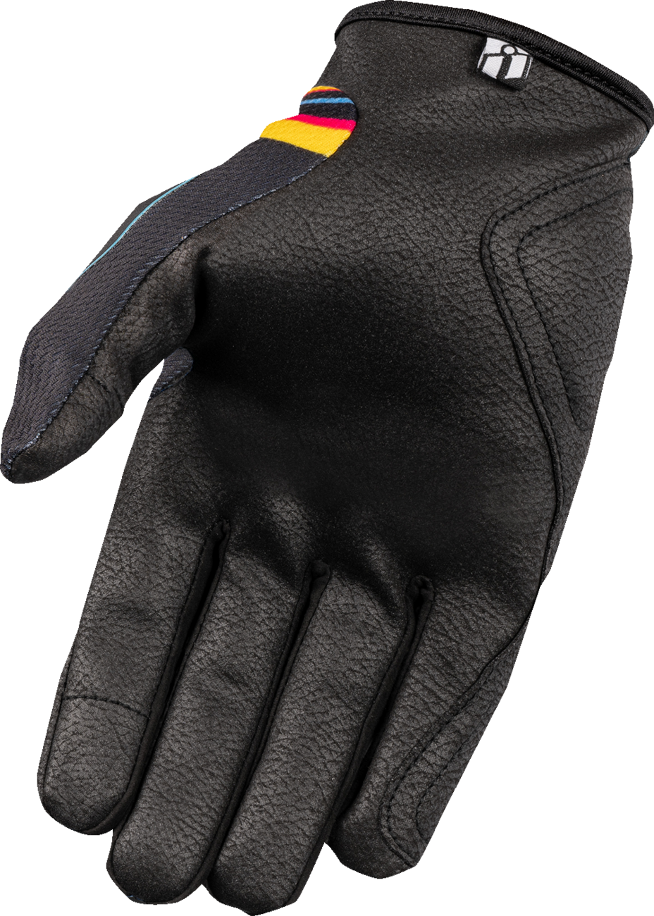 Black ICON Hooligan™ Lucky Lid Gloves in small size, lightweight motorcycle gloves with padded knuckles and secure fit.