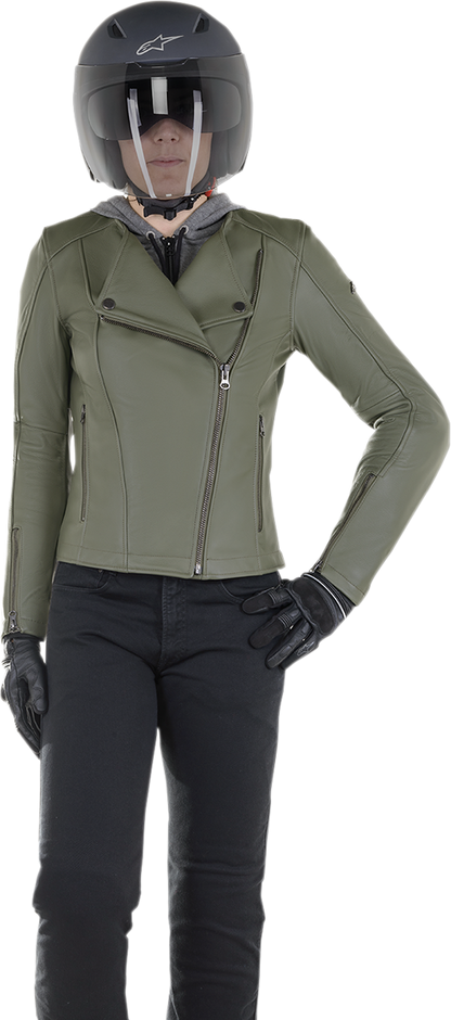 Alpinestars Stella Alice Green Jacket in US 12 / EU 48, showcasing the stylish motorcycle jacket with green fabric and detailed design.