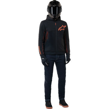 Alpinestars Chrome Air Sport Hoodie in black and red fluo, medium size, featuring sporty design and breathable fabric.