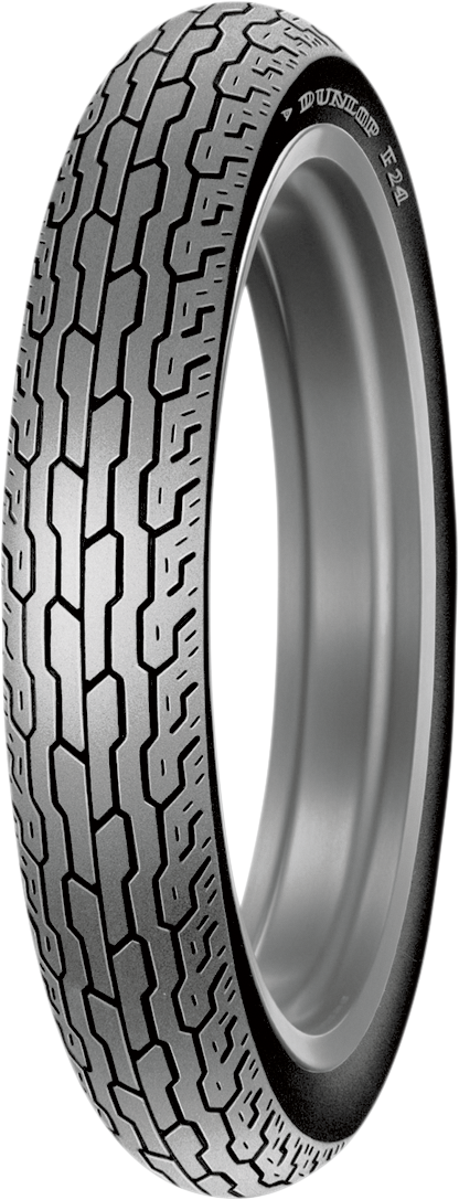 Dunlop F24 front motorcycle tire 100/90-19 with tread pattern, designed for durability and performance on road bikes.