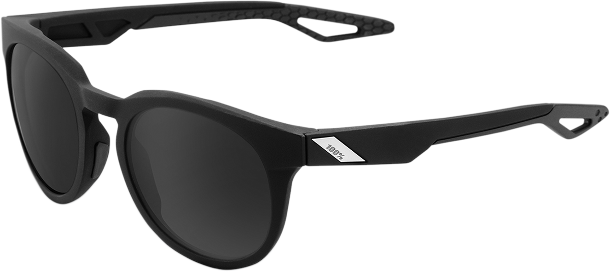 Bill's Exhausts 100% Campo sunglasses in matte black with smoke lenses, featuring a sleek design and tinted eyewear for stylish protection.
