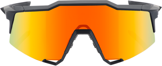 Bill's Exhausts 100% Speedcraft sunglasses in black with red mirror lenses, showcasing sleek sporty design and reflective eyewear.
