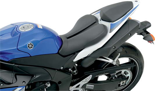 Bill's Exhausts SADDLEMEN Gel Channel Track Carbon Fiber Sport Seat in black with sleek design and ergonomic features.