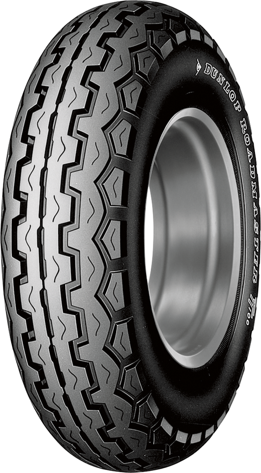 Dunlop TT100-K81 vintage motorcycle tire 4.25/85-18 for front or rear wheel, with tread pattern visible.