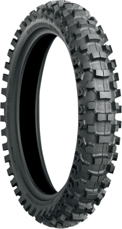 BRIDGESTONE M204 rear motorcycle tire 90/100-16, 52M for off-road riding, showing tread pattern and sidewall details.