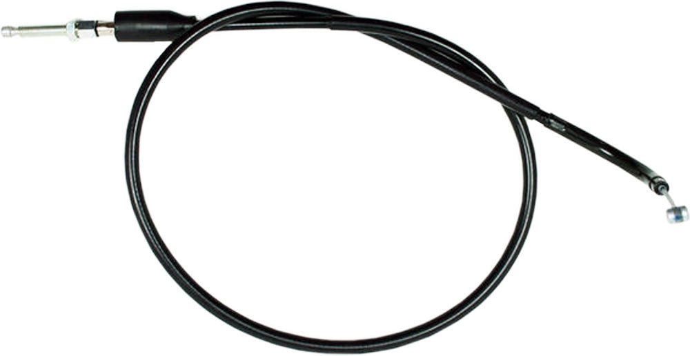 Black vinyl clutch cable by Motion Pro with chrome fittings and longitudinally-wound housing for motorcycle clutch control.