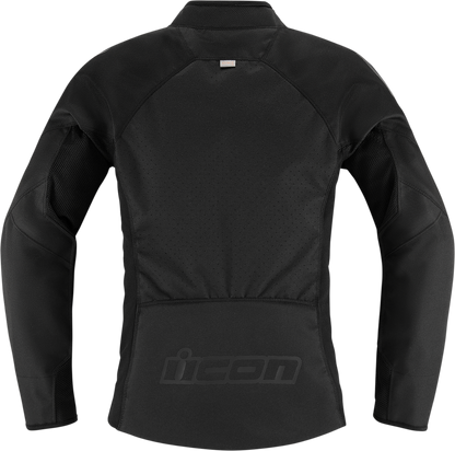 Black ICON Women's Hooligan CE Jacket in 3XL, featuring protective padding and a sleek motorcycle jacket design.