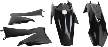 A black Acerbis standard replacement body kit for motorcycles, shown in a detailed view of the assembled body components.