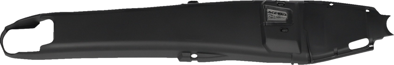 Black Acerbis swing arm guards mounted on a motorcycle, designed for protection and style, from Bill's Exhausts.