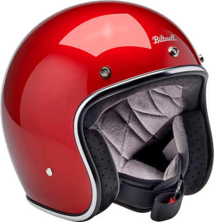 BILTWELL Bonanza helmet in metallic cherry red, medium size, featuring a sleek, glossy motorcycle helmet with ventilation vents.