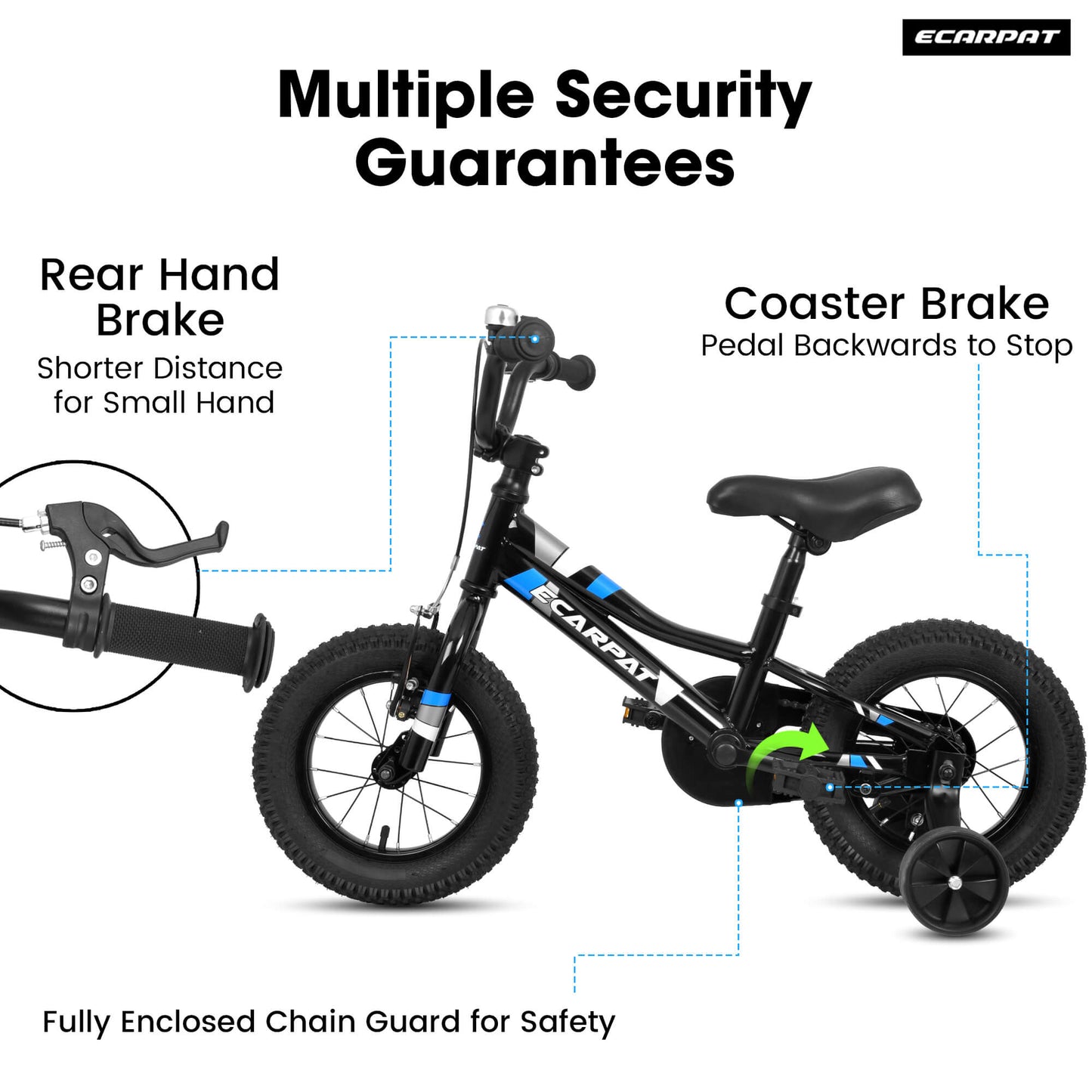 Hycline Ecarpat 16-inch kids' bicycle with training wheels, colorful frame, and adjustable seat for young children.