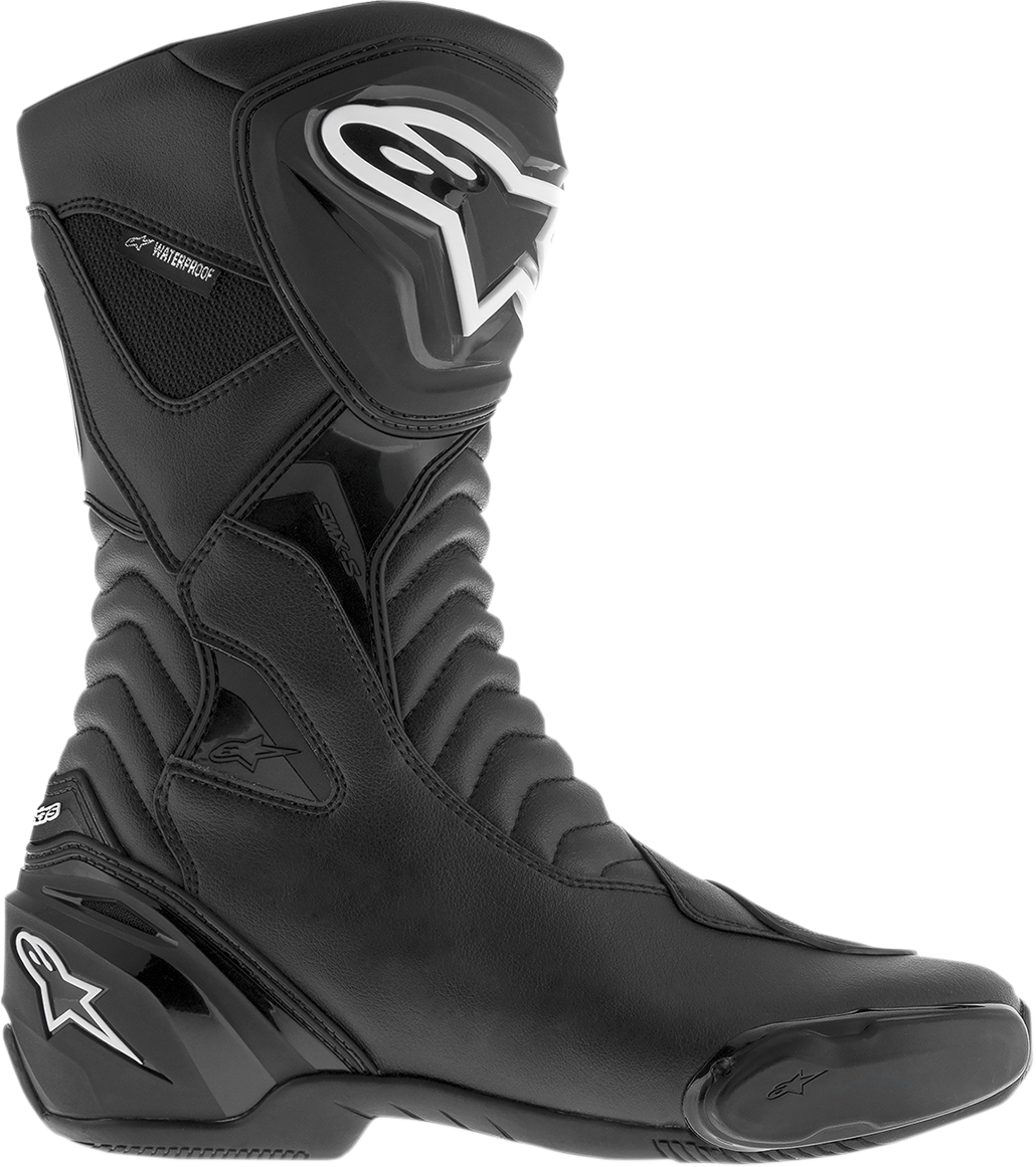 Alpinestars SMX-S motorcycle boots in black with US 13.5 / EU 49 size, featuring protective design and sturdy construction.