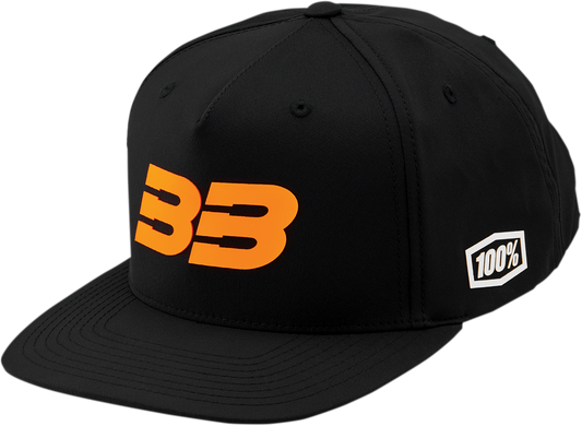 Bill's Exhausts 100% BB33 hat in black and fluo orange, one size, featuring a stylish design and adjustable fit.