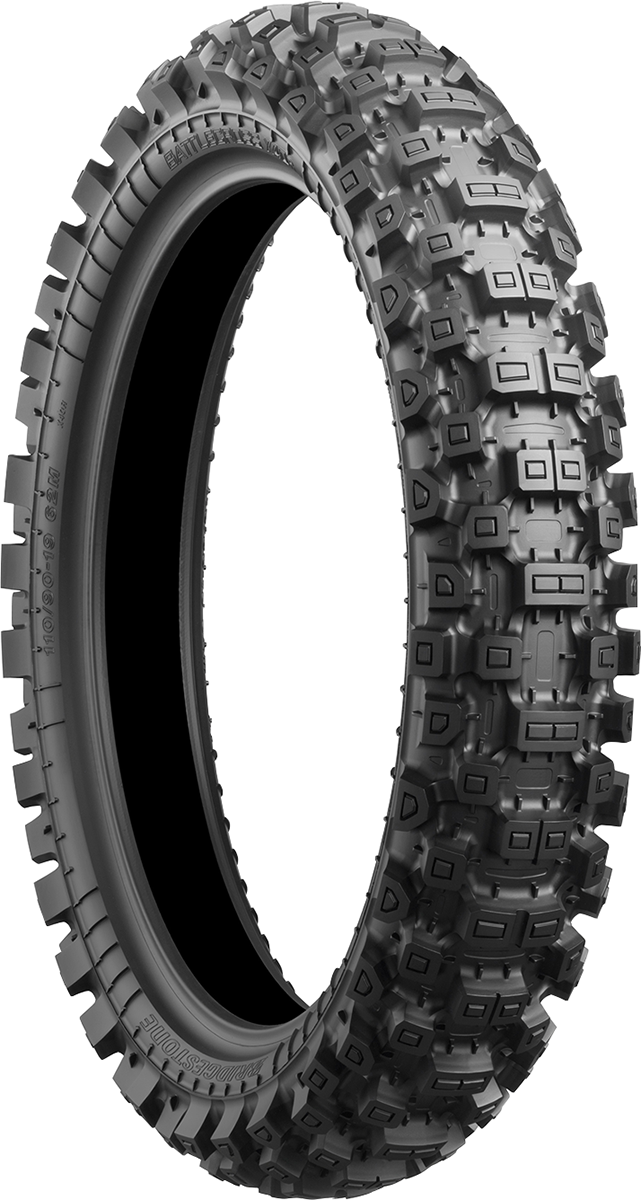 BRIDGESTONE Battlecross X40 rear motorcycle tire, 120/80-19 size, with tread pattern and sidewall details visible.