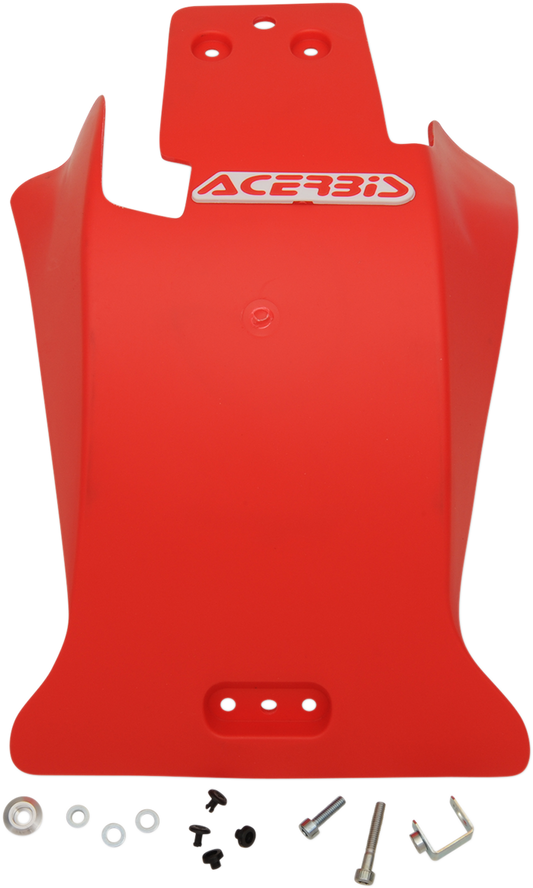 Red ACERBIS skid plate for Beta 250 RR motorcycle, body protection part mounted on the bike frame.