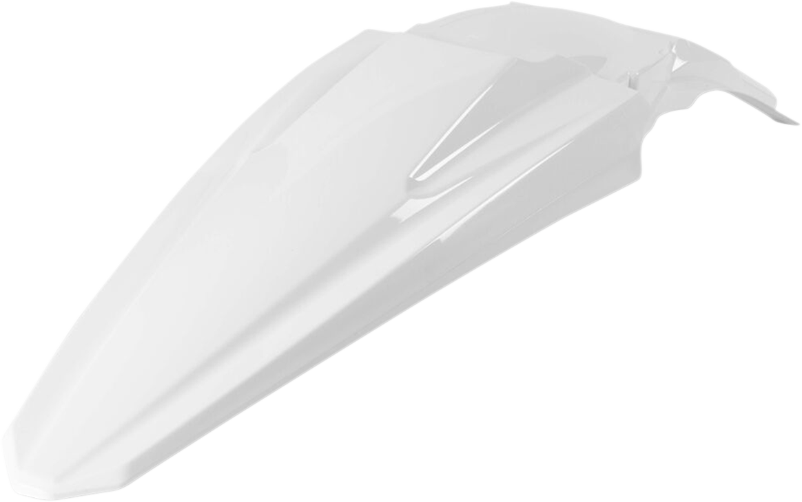 A white Acerbis rear fender for motorcycles, featuring a sleek body design with brand markings, suited for off-road or street bikes.