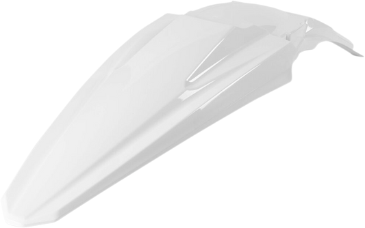 A white Acerbis rear fender for motorcycles, featuring a sleek body design with brand markings, suited for off-road or street bikes.