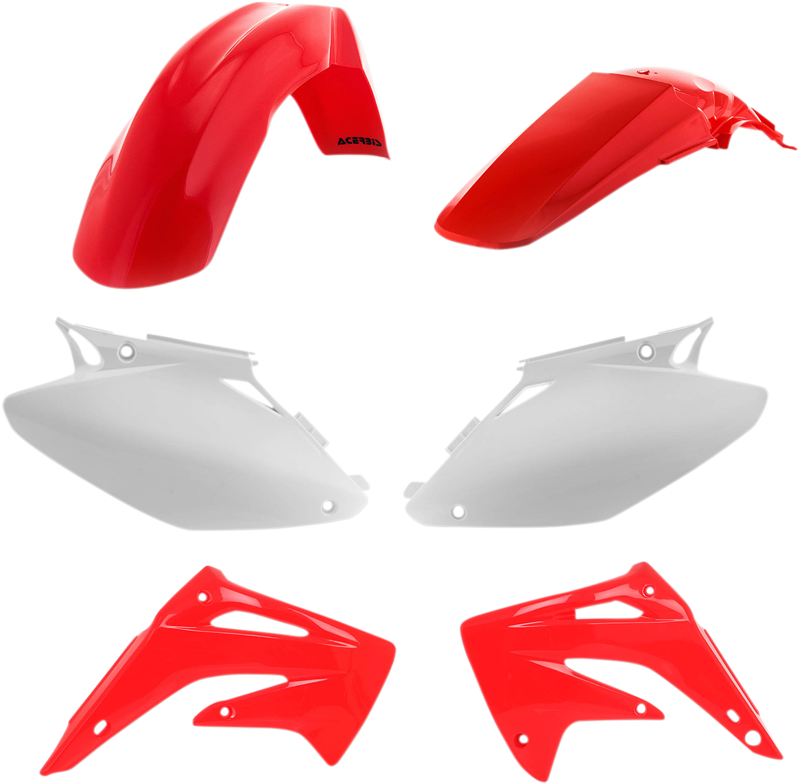 Acerbis standard replacement body kit for OEM '03 motorcycle, featuring body panels and components in black and gray.