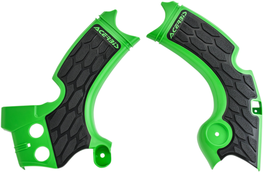 ACERBIS X-Grip green and black frame guards for Kawasaki KX450F motorcycle, body protection accessory.