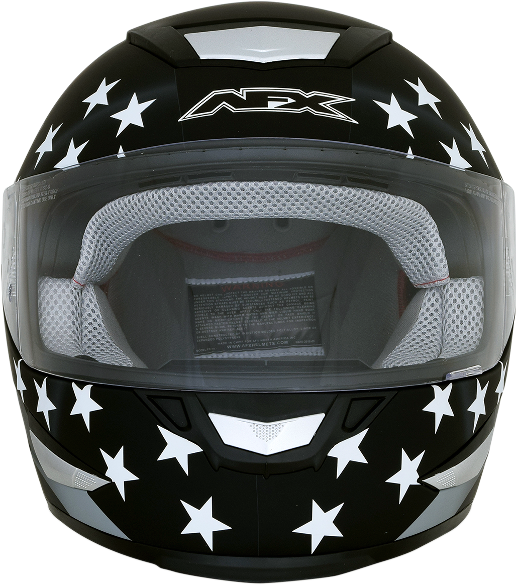 Bill's Exhausts AFX FX-99 helmet in stealth black with flag design, large size, featuring a sleek helmet profile.