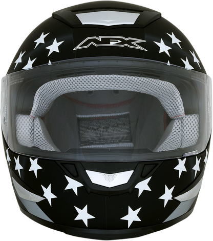 Bill's Exhausts AFX FX-99 helmet in stealth black with flag design, large size, featuring a sleek helmet profile.