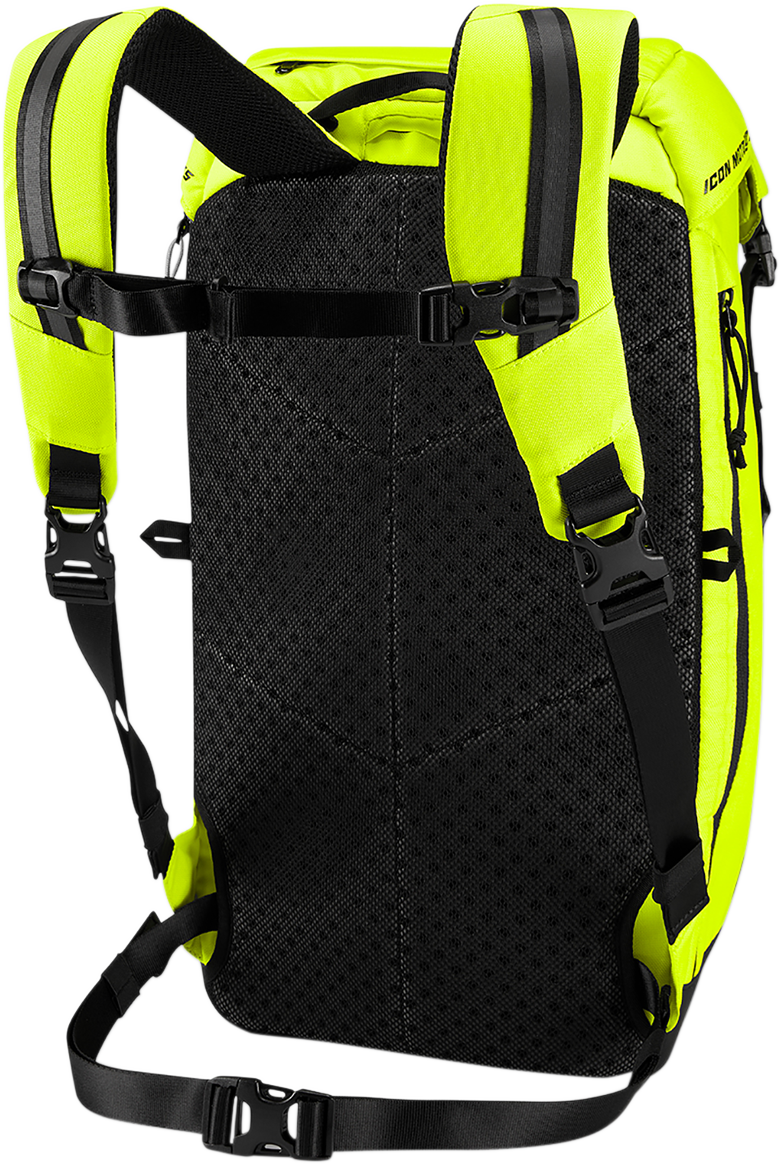 Bill's Exhausts ICON Backpack Hi Vis 3517-0458 with reflective strips and sturdy straps, designed for visibility and durability.