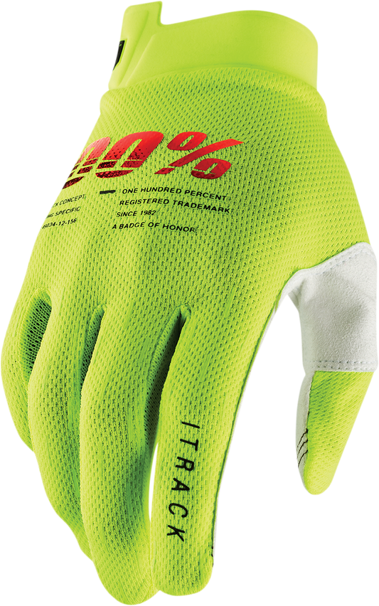 100% Youth iTrack Gloves - Fluo Yellow - XL 10009-00007 - Howling Moto