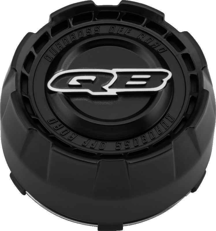 QuadBoss center cap for 4x137 and 4x156 wheels, part number 608532, showing black finish and mounting details.