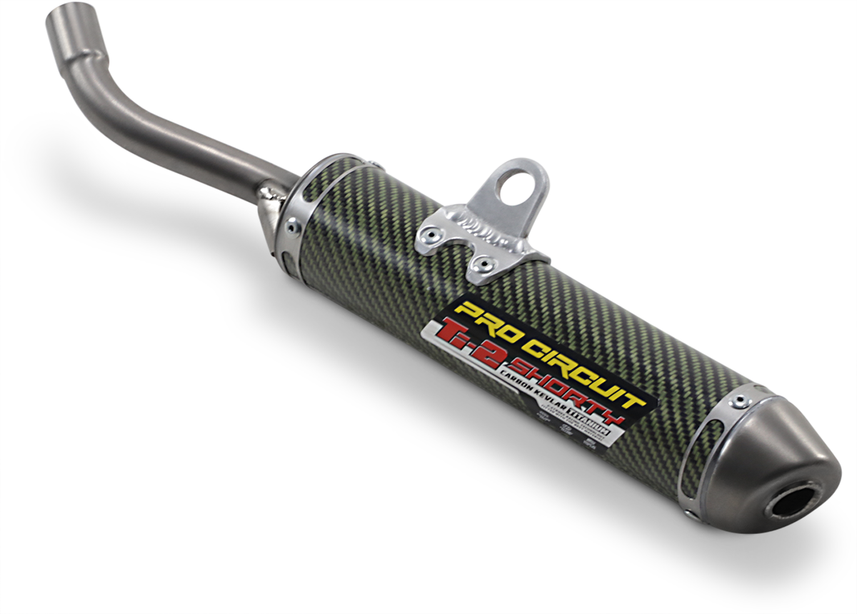 Pro Circuit Ti-2 Silencer for closed-course racing, lightweight motorcycle exhaust with sleek finish and durable construction.