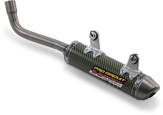 Pro Circuit Ti-2 Silencer for closed-course racing motorcycle, lightweight titanium exhaust with sleek design.